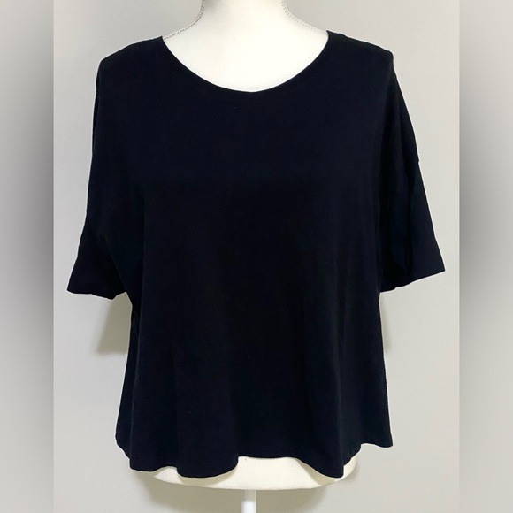 Old Navy Womens XL Solid Black Short Sleeve Oversized Crop Top Comfy Loungewear - Picture 2 of 9